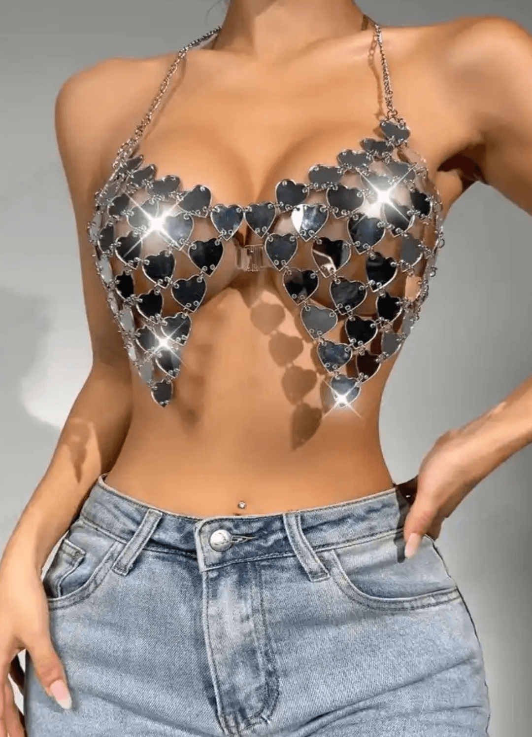 Crop Top Metal Hearts (40078) - SILVER - Miss Panda