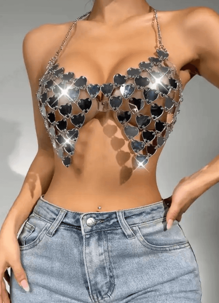 Crop Top Metal Hearts (40078) - SILVER - Miss Panda