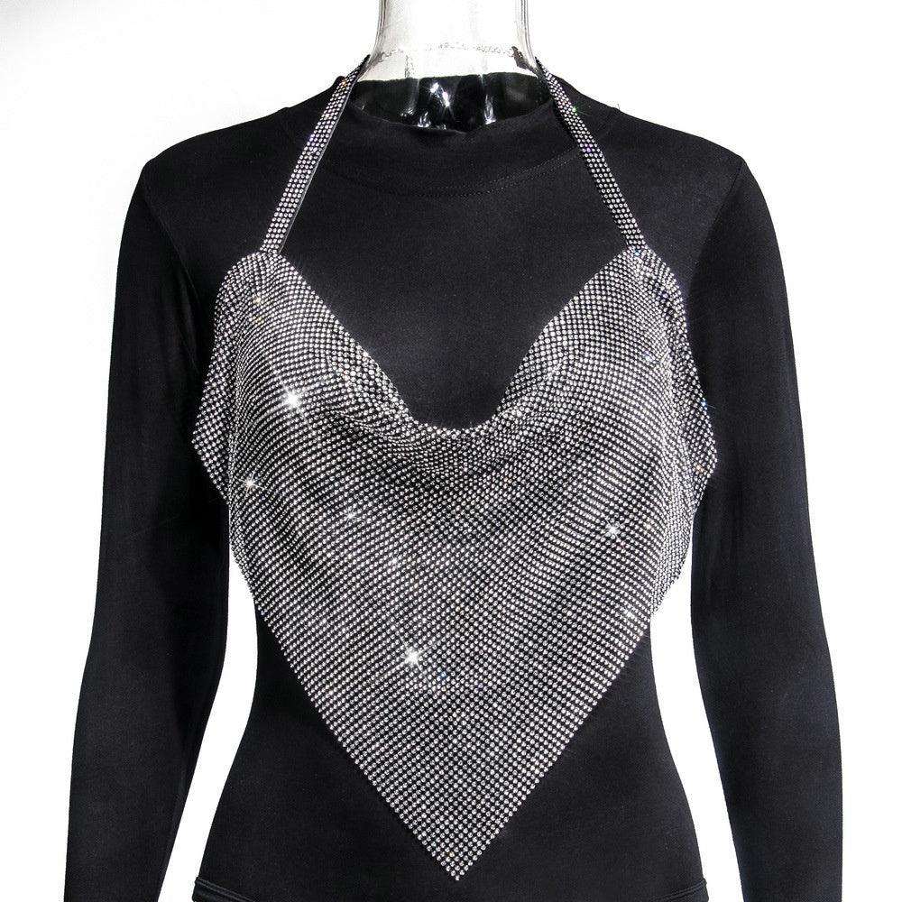 Crop Top Metal Shiny (40079) - BLACK - Miss Panda