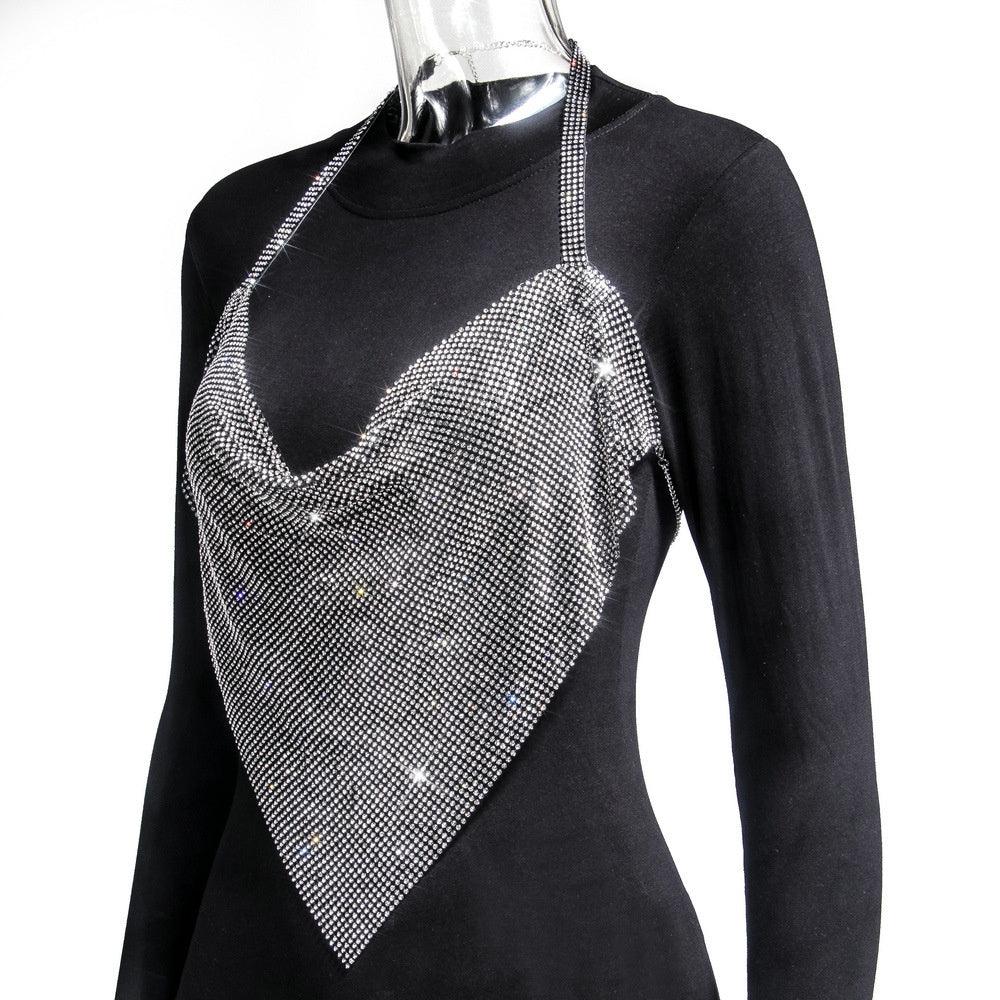 Crop Top Metal Shiny (40079) - BLACK - Miss Panda