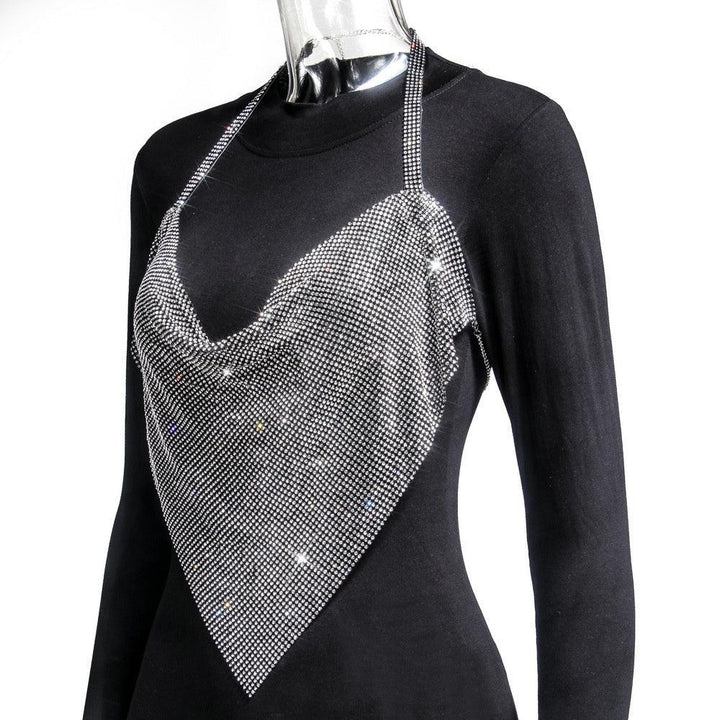 Crop Top Metal Shiny (40079) - BLACK - Miss Panda