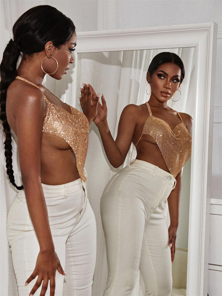 Crop Top Metal Shiny (40079) - GOLD - Miss Panda