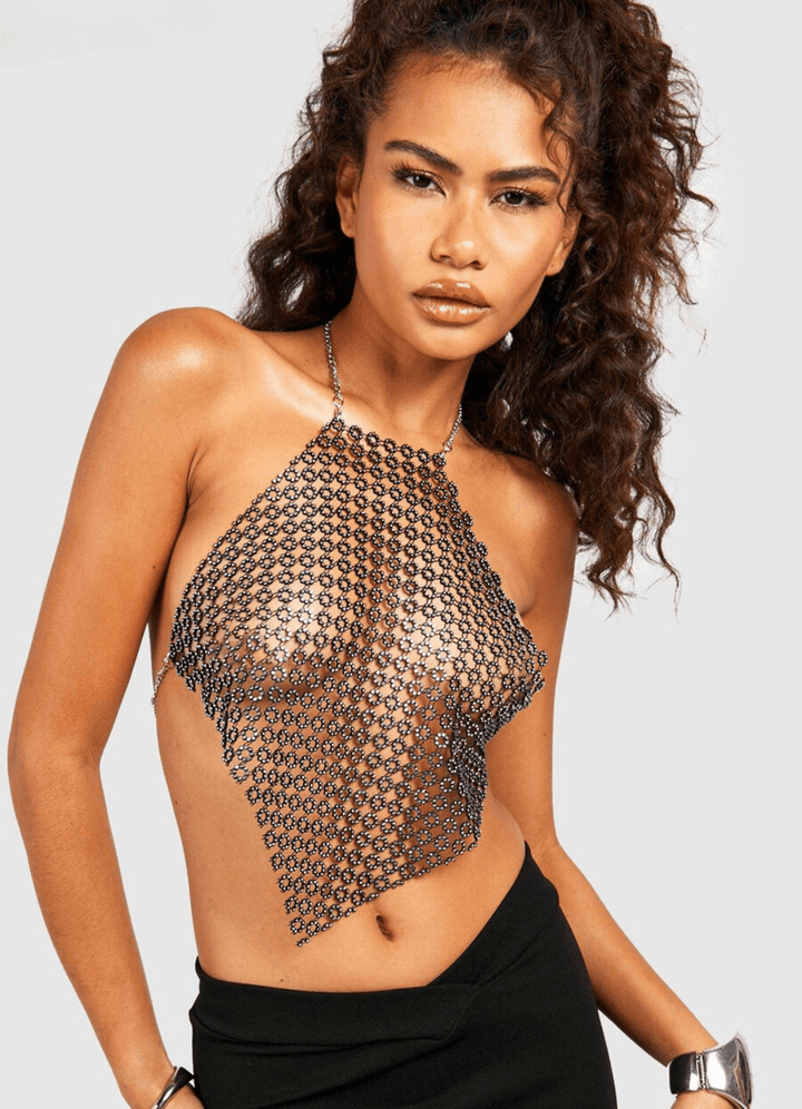 Crop Top Metal Shiny (40084) - BLACK - Miss Panda