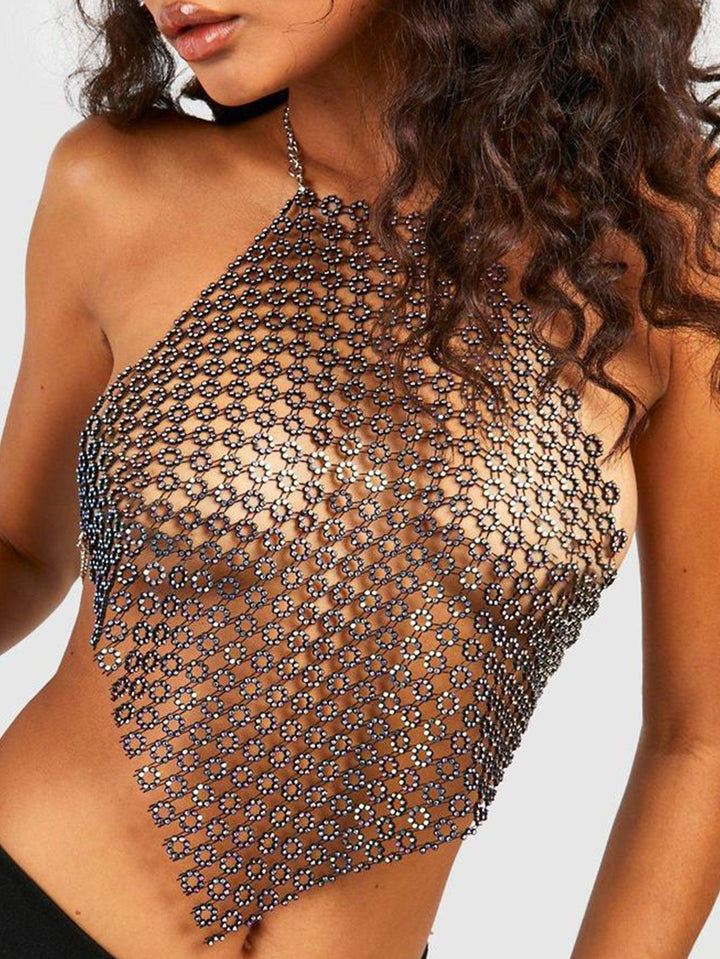 Crop Top Metal Shiny (40084) - BLACK - Miss Panda